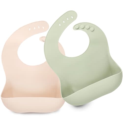 KeaBabies 2-Pack Silicone Bibs For Babies, Silicone Baby Bibs for Eating, Food-Grade Pure Silicone Bib, Toddler Bibs, Waterproof Bibs, Feeding Bibs, Silicon Bibs for Toddlers, Boys, Girls (Macaron)