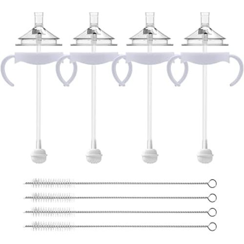 Straw Cup Conversion Kit for Philips Avent Natural Baby Bottles, Toddler Transition Kit with Food Grade Silicone Straw Top Nipple, Weighted Straw, Bottle Handle, Cleaning Brush, BPA-Free, 4-Pack, 8+