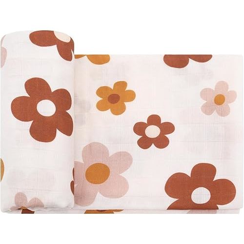 LifeTree Baby Swaddle Blankets, 70% Viscose Bamboo and 30% Cotton Muslin Swaddle Blankets Boys Girls Swaddling Wrap Receiving Blanket Neutral for Newborn, Large 47" x 47", BigFloral