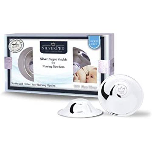 SilverPed 100% Silver Nipple Shield, Soothe and Protect Sore Nipples for Breastfeeding Newborn, Eco-Friendly Nickel-Free Silver Nipple Covers, Polished Surface, 2 Pieces (Standard)