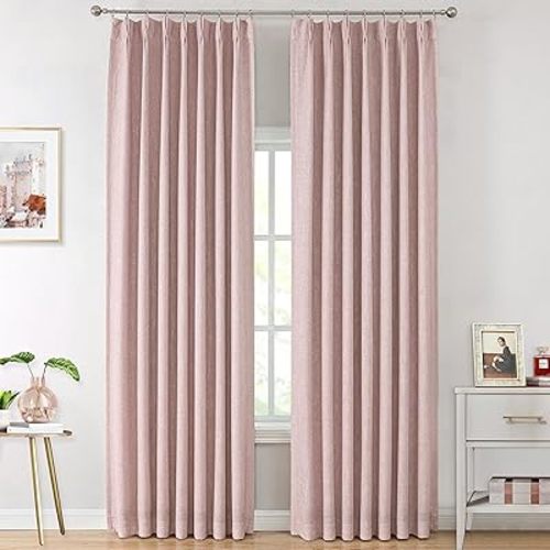 Vision Home Pink Pinch Pleated Full Blackout Curtains Room Darkening Window Panels 90 inch for Girls Bedroom Living Room Thermal Insulated Pinch Pleat Pink Drapes with Hooks Back Tab 40" Wx90 Lx2