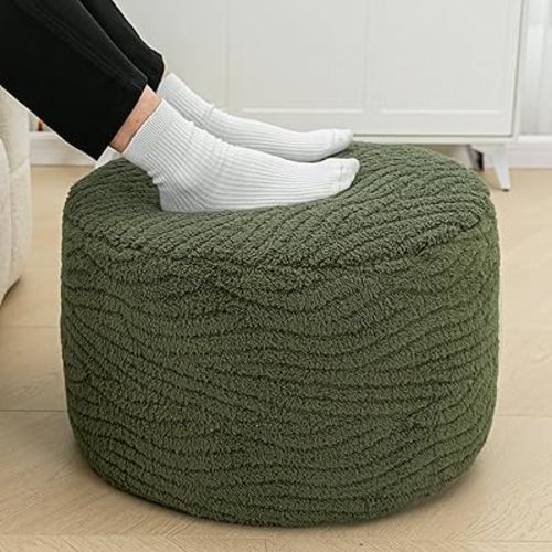 Pouf Ottoman Stuffed 20x20x12 Inches Floor Pouf Plush Fiber Ottoman Foot Rest Under Desk Foot Stool for Living Room, Bedroom (Green)
