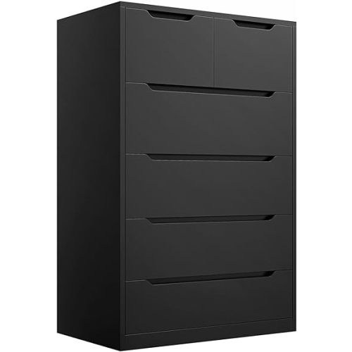 EnHomee 6 Drawers Dresser for Bedroom, Modern Chest of Drawers, Black Dresser with Large Organizer, Deep Drawer and Smooth Metal Rail, Black