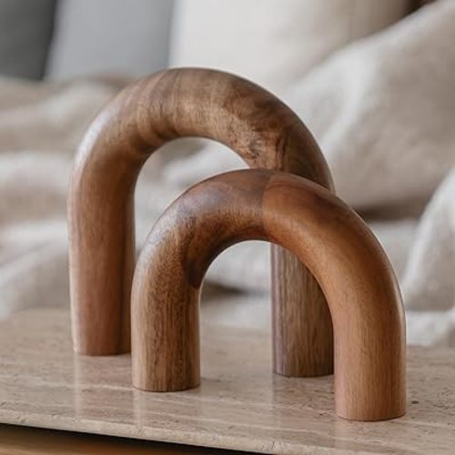 Wood Arch Bookshelf Decor - Modern Shelf Decor Accents, Decorative Objects for Coffee Table, Entryway Table Sculptures, Minimalist Home Decorations for TV Console, Built in Shelves and Mantle