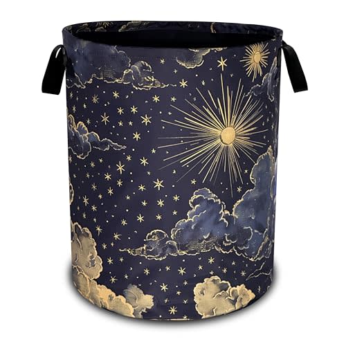 Beautiful Sun Stars Moon Laundry Basket Oxford Cloth Clouds Laundry Hamper With Handle Foldable Portable Clothes Storage Basket 18.9 X 16.5 In Storage Bag For Laundry Room/Bathroom/Bedroom/Dormitories