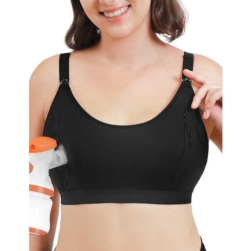 HOFISH ZipPum Bra, Hands-Free Pumping & Nursing Bra, Dual-Zip Adjustable Non-Stretch Prevents Bottle Drop