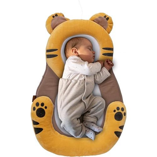 Baby Lounger, for Newborns 0-12 Months, Soft & Breathable Snuggle Nest, Ergonomic Portable Design, Cozy & Safe Seat, Ideal for Home & Travel, Animal-Themed (Tiger), Perfect Baby Gift Essentials