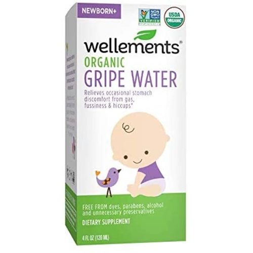 Wellements Organic Gripe Water, 4 Fl Oz, Eases Baby's Stomach Discomfort and Gas, Free From Dyes, Parabens, Preservatives
