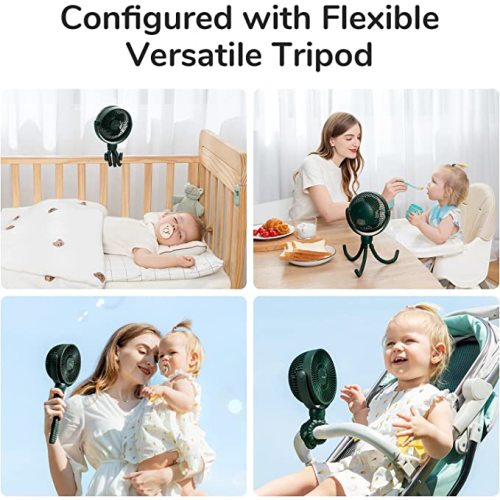 JISULIFE Stroller Fan, Baby Fan 4000mAh Battery Operated with 4 Speeds, Rechargeable 720°Rotatable, Clip on for Baby Carseat/Crib/Golf Cart/Treadmill -Green - Standard