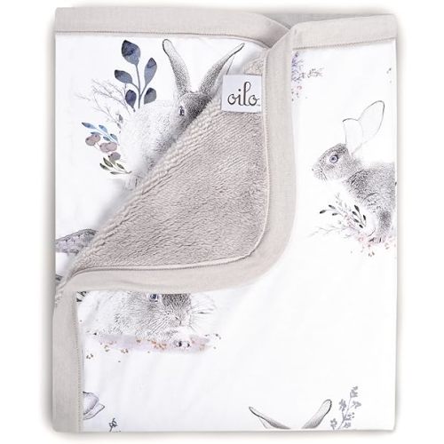 Oilo Baby Blanket, Luxury Soft Plush Backing & 100% Turkish Cotton Jersey Print, Double Layered, 30" x 40", Rolled Jersey Edge Trim, Machine Washable, Perfect for Infant or Toddlers, Cottontail Bunny