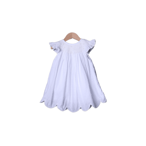 Smocked Pearl White Dot Dress
