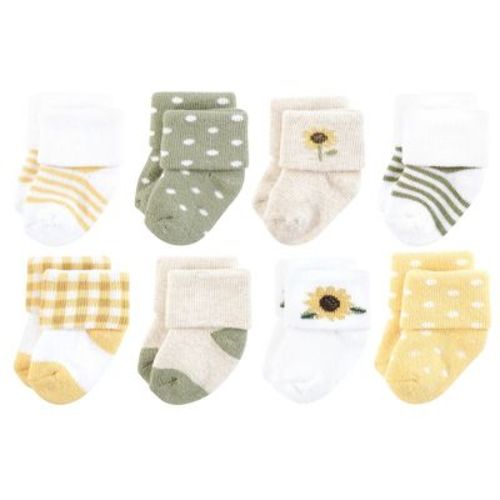 Hudson Baby Infant Girl Cotton Rich Newborn And Terry Socks, Sunflower, 0-6 Months
