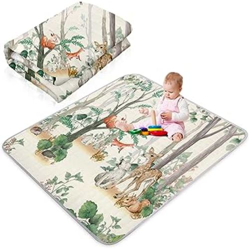 Funtery 43 x 43 Inch Boho Baby Play Mat Portable Crawling Washable Foldable Tummy Time Non Slip Baby Floor Large Playpen Mat for Infants Toddlers Floor Playpen Activity(Jungle Animal)