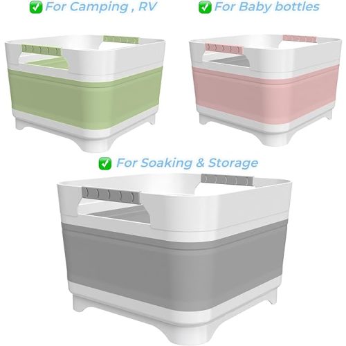 Baby Bottle Wash Basin, Foldable, Versatile Wash Tub for Kitchen, RV, Outdoor Camping Sink, Sturdy & Easy to Clean - Gray