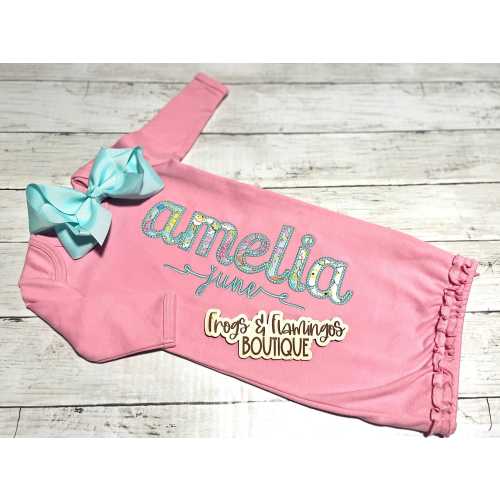 Baby Name Gown, Appliqued Baby Name Gown, Monogrammed Baby Infant Gown, Newborn Gown, Hospital gown, Take Home Outfit, Personalized Gown