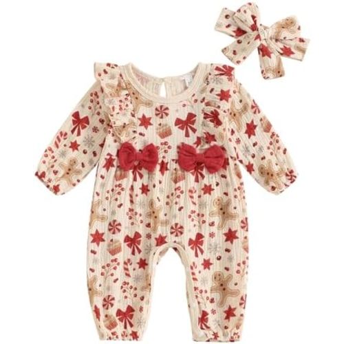 Newborn Baby Girl Halloween Outfit Cotton Linen Pumpkin Jumpsuit Romper Ruffle Sleeve Bodysuit Long Overalls with Bow