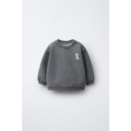 EMBROIDERED WASHED EFFECT SWEATSHIRT - Anthracite grey | ZARA United States