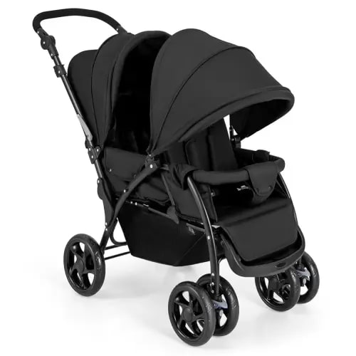 HONEY JOY Double Stroller, Foldable Lightweight Infant Twin with Tandem Seating, 5-Point Harness, Recline Seat, Storage Basket, Compact Baby Double Stroller Newborn and Toddler (Black)