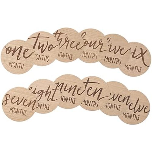 Kate & Milo Baby Monthly Milestone Marker Discs - Classic Cursive Script Wooden Discs with Reversible Photo Props for Baby Announcement and Milestones, Gender-Neutral Gift for Newborn Boy and Girl