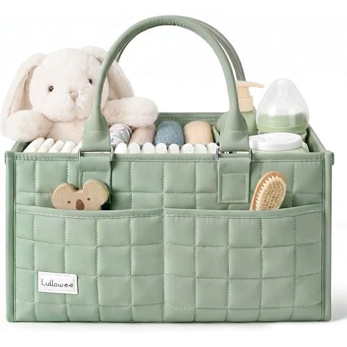 Baby Diaper Caddy Organizer, Portable Nursery Storage Basket with Handle for Newborn Boy or Girl, Gift for Baby Shower Essentials, Registry Must Have Bag, Caddie Car Organizer, Green