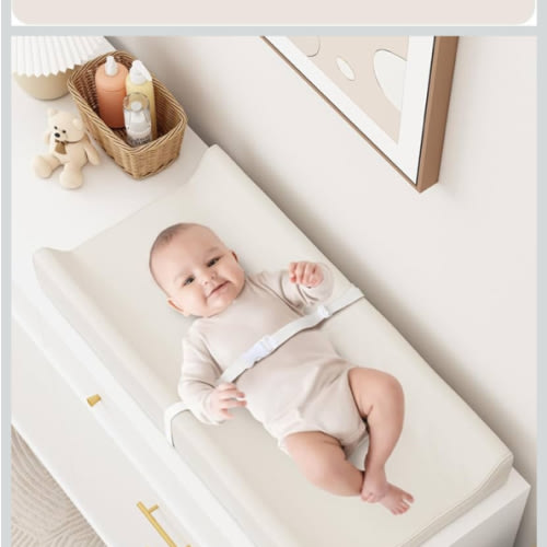 YACODAVO Wipeable Baby Changing Pad for Dresser and Table, Cozy Diaper Changing Pad with Waterproof & Wipe-Clean Leather Cover, Off-White