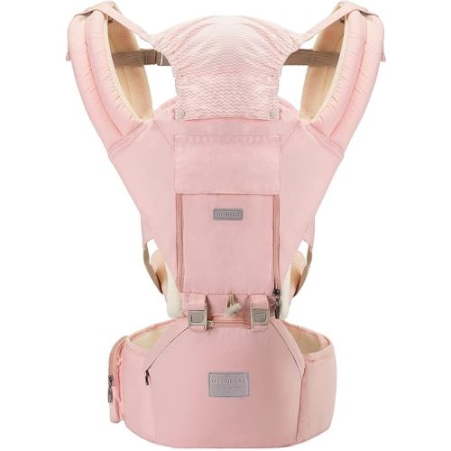 Baby Carrier, YIYUNBEBE Baby Carrier with Hip Seat for Newborn Infant Toddler 7-45lbs, Adjustable Detachable Baby Holder Carrier with Lumbar Support for Dad Mom, Pink