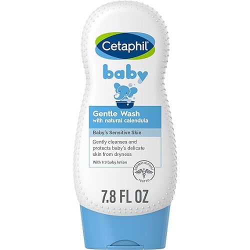 Cetaphil Baby Body Wash with Half Baby Lotion, Gentle Wash with Organic Calendula, Soothes Dry, Sensitive Skin for Everyday Use, Gentle Fragrance, Soap Free, Hypoallergenic, 7.8oz