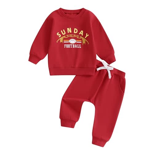 Arvbitana Toddler Baby Boy Football Outfit Long Sleeve Sunday Football Chiefs Print Sweatshirt Pants Set Fall Winter Clothes