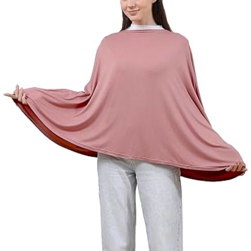 Buvanghes Nursing Cover for Breastfeeding, Cotton Blend Soft & Breathable Breastfeeding Cover up, 360°Full Coverage Nursing Poncho, Baby Car Seat Cover for Nursing (Blush)