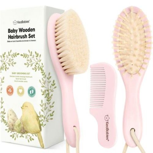 Baby Hair Brush And Comb Set, Oval Wooden Baby Brush Set For Newborns, Infant, Toddler Grooming Kit (oval, Blush)