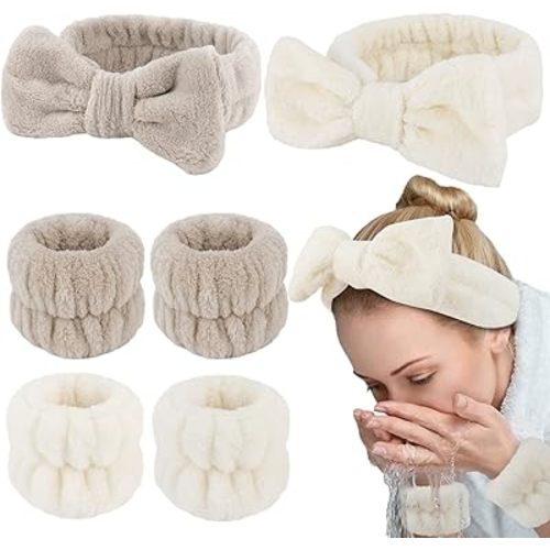 WHAVEL 6PCS Spa Headband and Wristband Set, Face Wash Headband Makeup Skincare Headband Wrist Bands for Washing Face