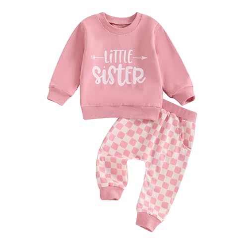 Karwuiio Toddler Baby Boy Girl Clothes Checkerboard Print Long Sleeve Sweatshirt Tops and Pants Fall Clothing Set