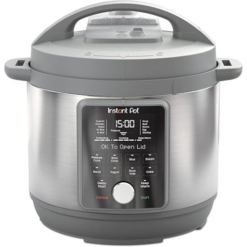 Instant Pot, 6-Quart Whisper Quiet 9-in-1 Electric Pressure Cooker, Slow Rice Steamer, Sauté, Yogurt Maker, Warmer & Sterilizer, Free App with 800+ Recipes, Stainless Steel