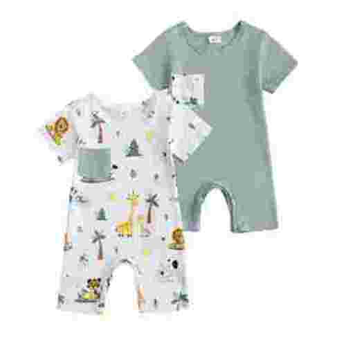 Actgleam Baby Boys Short Sleeve Romper Summer Infant Onesie Unisex Newborn Baby Clothes,Light Blue Zoo,3-6 Months