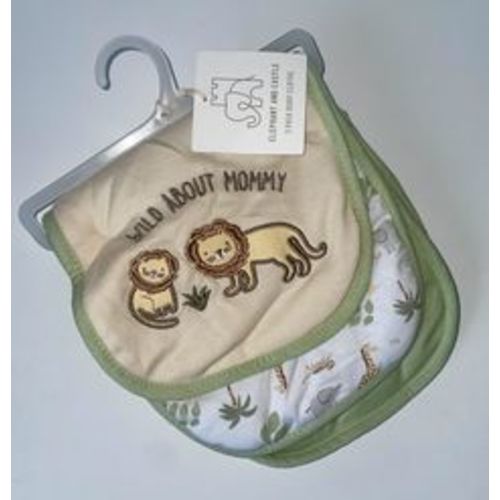 Elephants and Castle 3 pack burp clothes - Wild about mommy