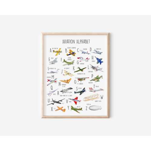 Airplane Alphabet Print, Airplane Nursery Decor, Vintage Airplane Poster, Watercolor Airplane Art, Pilot Nursery, Pilot Gift, Plane Decor