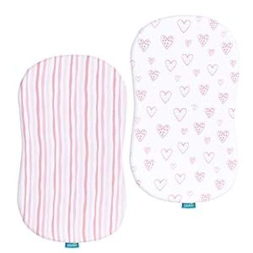 Bassinet Sheets Compatible with Halo Bassinest Swivel, Flex, Glide, Premiere & Luxe Series Sleeper, 100% Jersey Knit Cotton Sheets, Hourglass Bassinet Mattress Sheet, Pink Print for Baby - for Halo BassiNest Swivel Sleeper