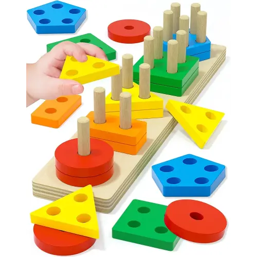 Montessori Toys for 1 2 3 Year Old Boy Girl, Toys for Ages 2-4 Toddlers Kids Baby, 1 2 Year Old Birthday Gifts, Wooden Learning Puzzles Shape Sorter Toy for Toddlers 1-3