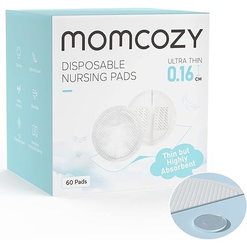 Momcozy Ultra-Thin Disposable Nursing Pads, Ultra-Absorbent and Breathable Portable Breast Pads for Mothers, Keep Dry Continuously, Make Breasts Light and Unburdened, Individually Packaged(60 Count)