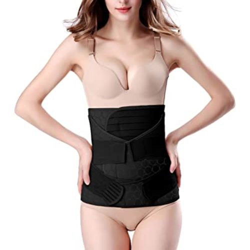 ChongErfei 3 in 1 Postpartum Belly Wrap - Recovery Belly/Waist/Pelvis Belt Black Band,Black One Size
