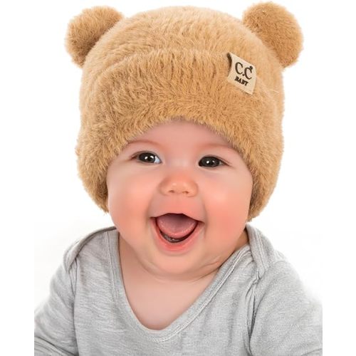 Infant Teddy Bear Ear Beanie - Cozy Winter Knit Hat for Babies