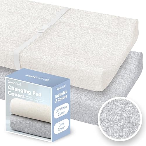 Jool Baby Changing Pad Covers 2 Pack– Soft & Comfortable, Fits Most Standard Diaper Changing Pads (Off-White & Gray - Wave)