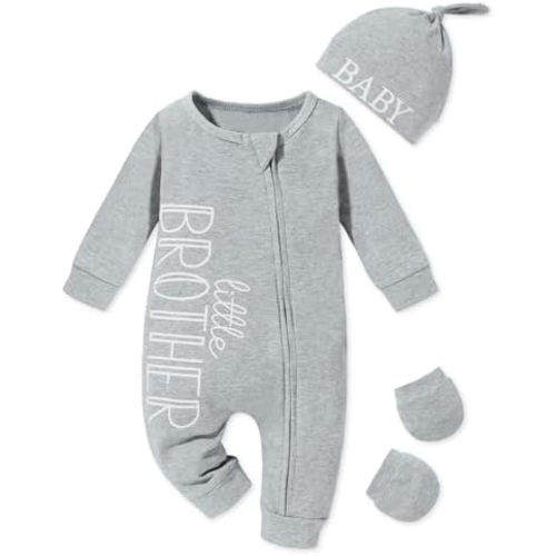 Baby Boy Clothes Letter Print One Piece Romper Baby Coming Home Outfits with Hat Newborn Boy Outfits