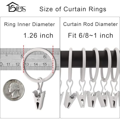 40 Pack Curtain Rings with Clips, Curtain Clip Rings Hooks, Bow Hanger Clips for Hanging Drapery Drapes Bows, Ring 1.26 inch Interior Diameter, Fits up to 1" Rod, White