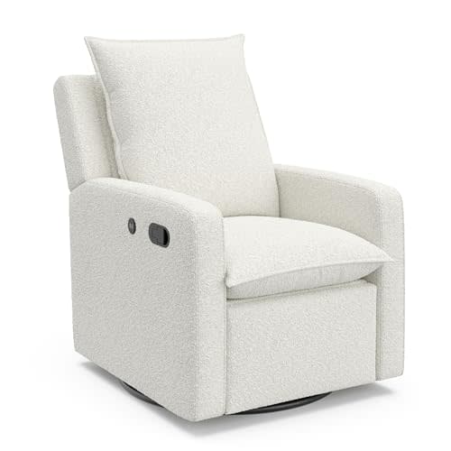 Storkcraft Timeless Recliner Glider with USB Charging Port (Ivory Boucle) - Ultimate Nursery Rocking Chair, Baby Glider Chair for Nursery, 360° Swivel Recliner, Plush Upholstery