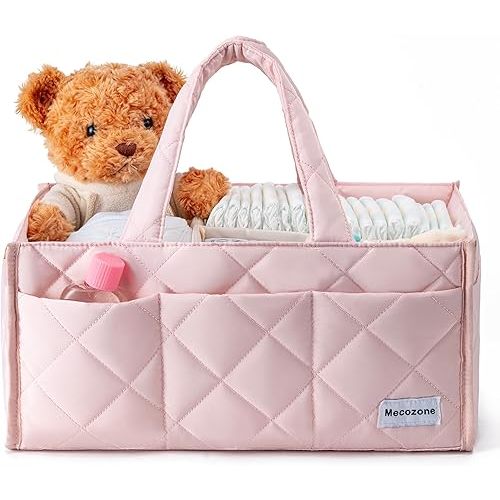 Baby Diaper Caddy, Nappy Diaper Storage Basket for Newborn Essentials, Baby Shower Gifts Registry Must-Have, Pink