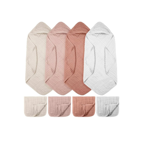 8 Pcs Baby Muslin Hooded Bath Towels and Washcloths, 32 x 32 Inch Muslin Cotton Hooded Baby Towels Absorbent Hooded Blankets for Gift Newborn Infant Shower (Pink,White)