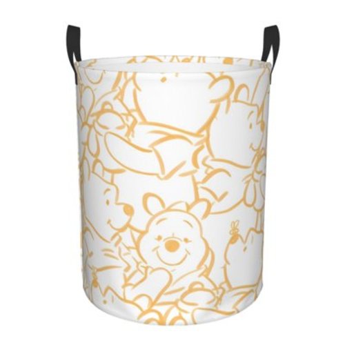Classic Winnie The Pooh Nursery Storage Basket, Large Barrel Shaped Laundry Hamper With Waterproof PE Coating, Foldable, Bathroom and Bedroom Set, Clothes,Toys Bin-Medium