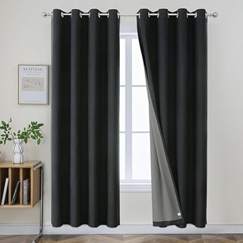 Joydeco Blackout Curtains 84 Inches Long 2 Panels Burg, Room Darkening Curtains for Bedroom, 100% Black Out Textured Thermal Drapes Privacy Protection 2 Panels Set(W52 x L84 Inch, Charcoal Grey)