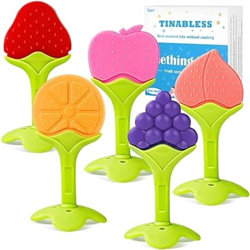 Teething Toys for Babies 6-12 Months(5 Pack), Tinabless Baby Teething Rings Set, Natural Organic Freezer Safe for Infants and Toddlers, Silicone Teethers for Babies 0-6 Months
